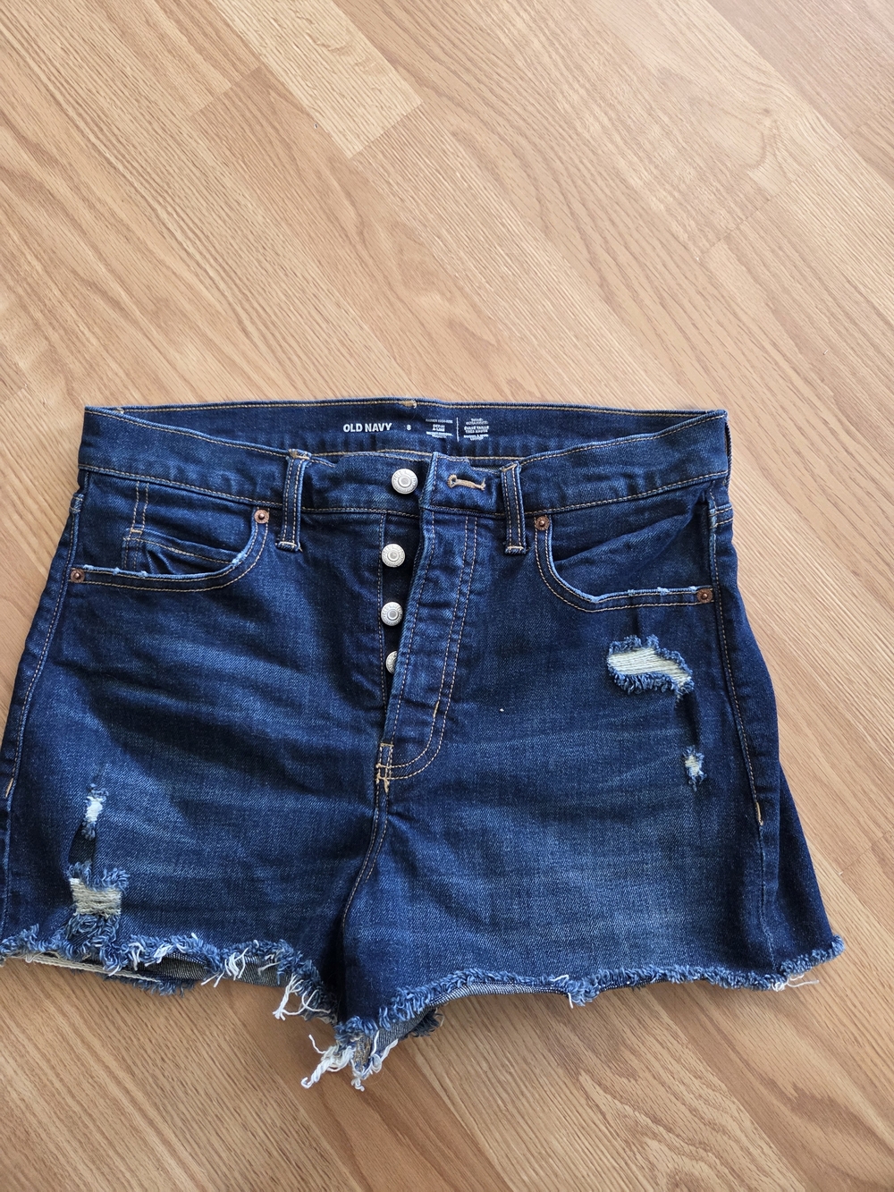 Old Navy Dark Blue Distressed Button-Fly Denim Shorts